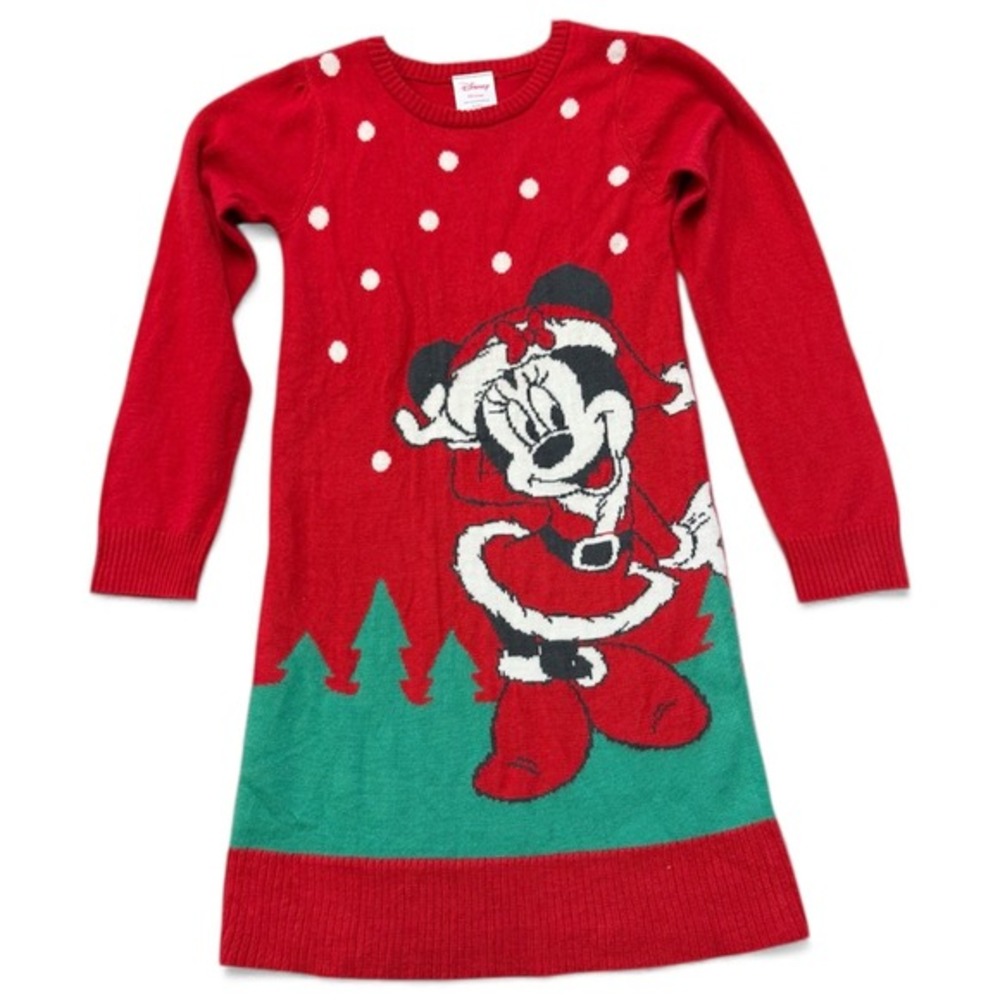 Disney Minnie Mouse Sweater Dress Red Holiday Polka‎ Dot Christmas Girls M(7-8)